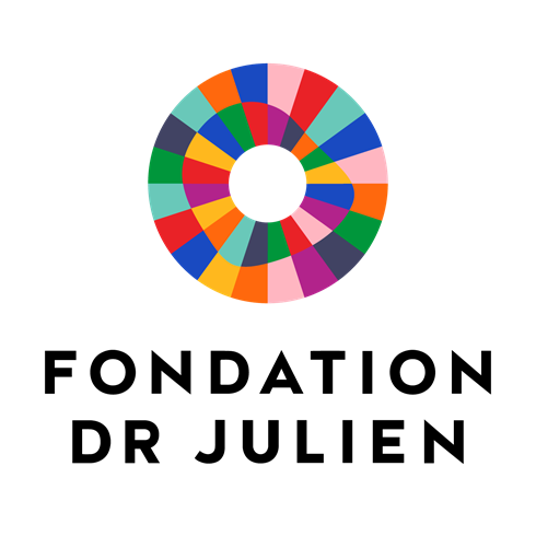 Logo of Fondation Dr Julien, featuring a multicolored circular design representing inclusivity, diversity, and community support. The organization's name appears in bold black text below the emblem.